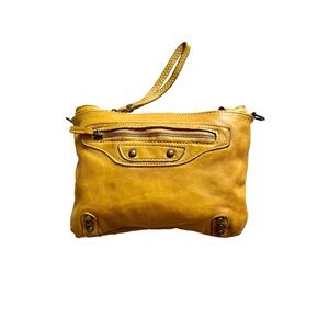 Mustard Yellow Genuine Leather 2-Way Clutch “Vera Pelle”